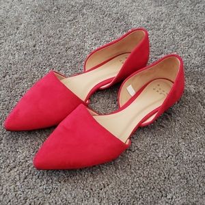 Red faux suede flats